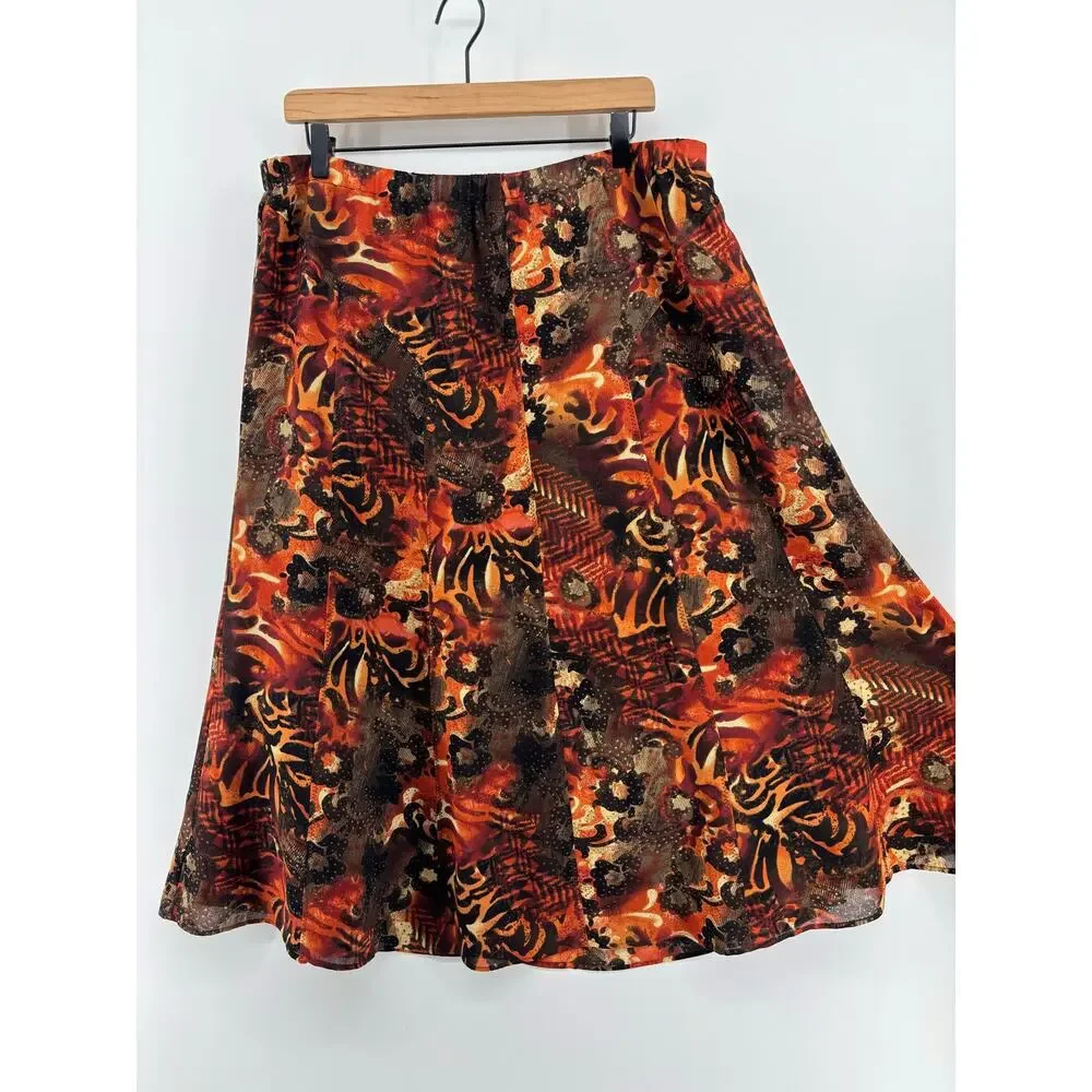 Vtg 90s Patchwork Animal Print Midi Skirt XL Pull On Abstract Boho Artsy Earthy